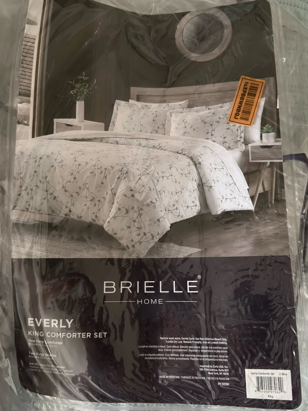 Brielle Home Everly Floral Comforter Set - White with Sage Leaf Print